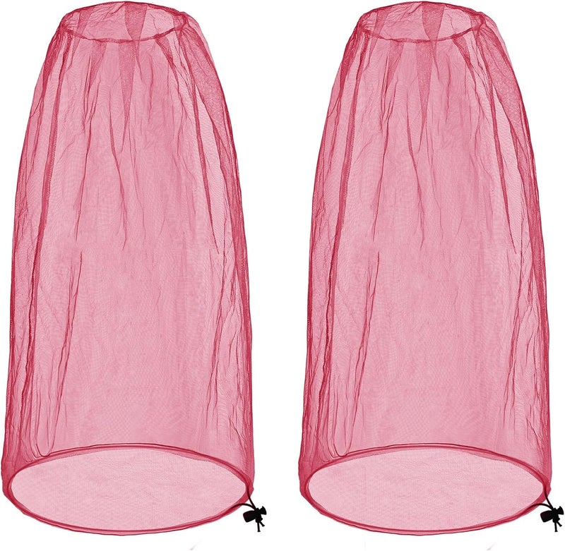 JayruiMice 2 Pack Ultra Large Mosquito Net 42x25 Inches Mosquito Head Net Oversized Insect Netting Bug Fits Most Hats for Gardening Hiking Fishing Traveling(Pink) - Image 1